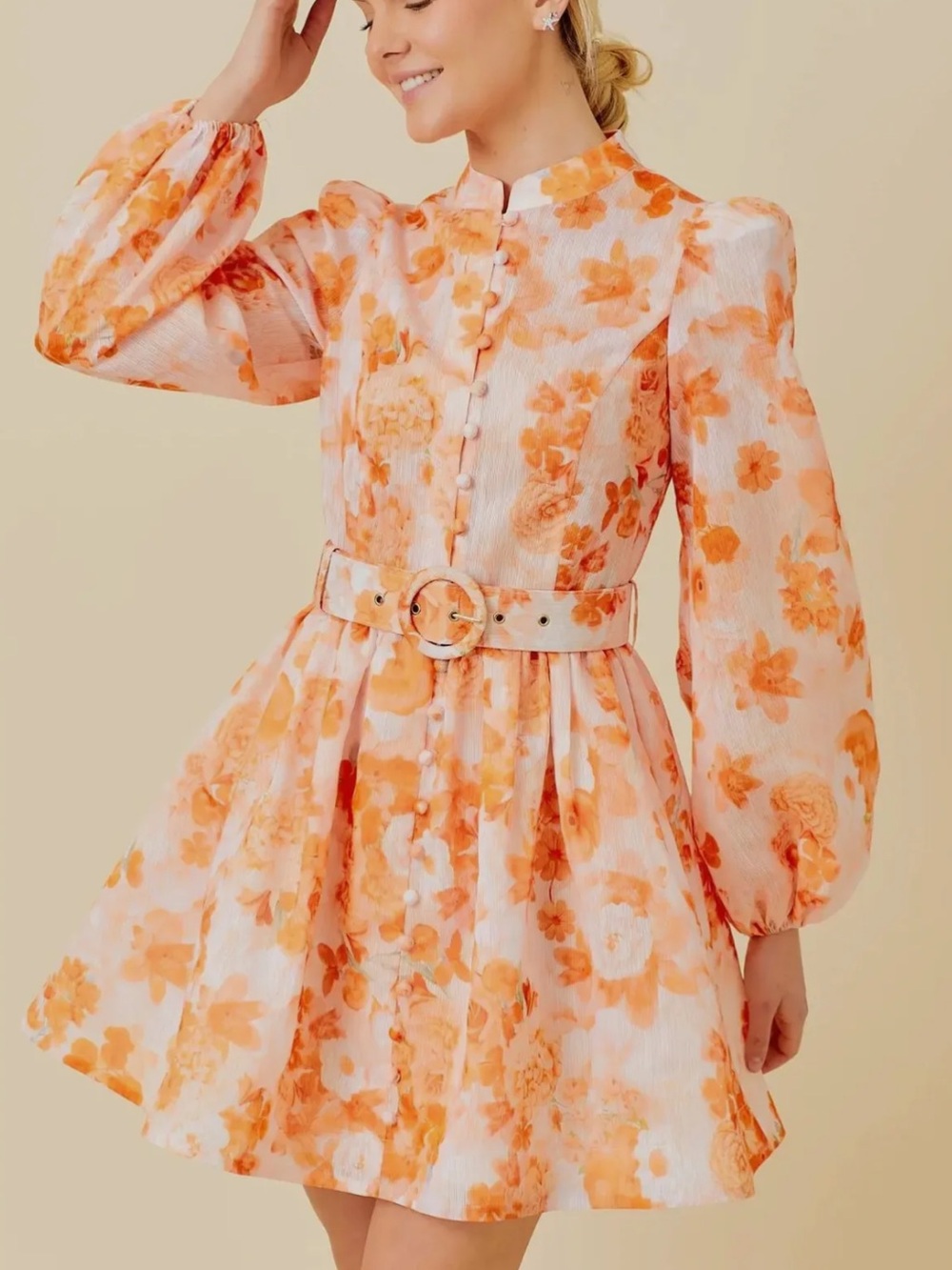 Main Strip Boutique Zim Orange and White Floral Mini Dress